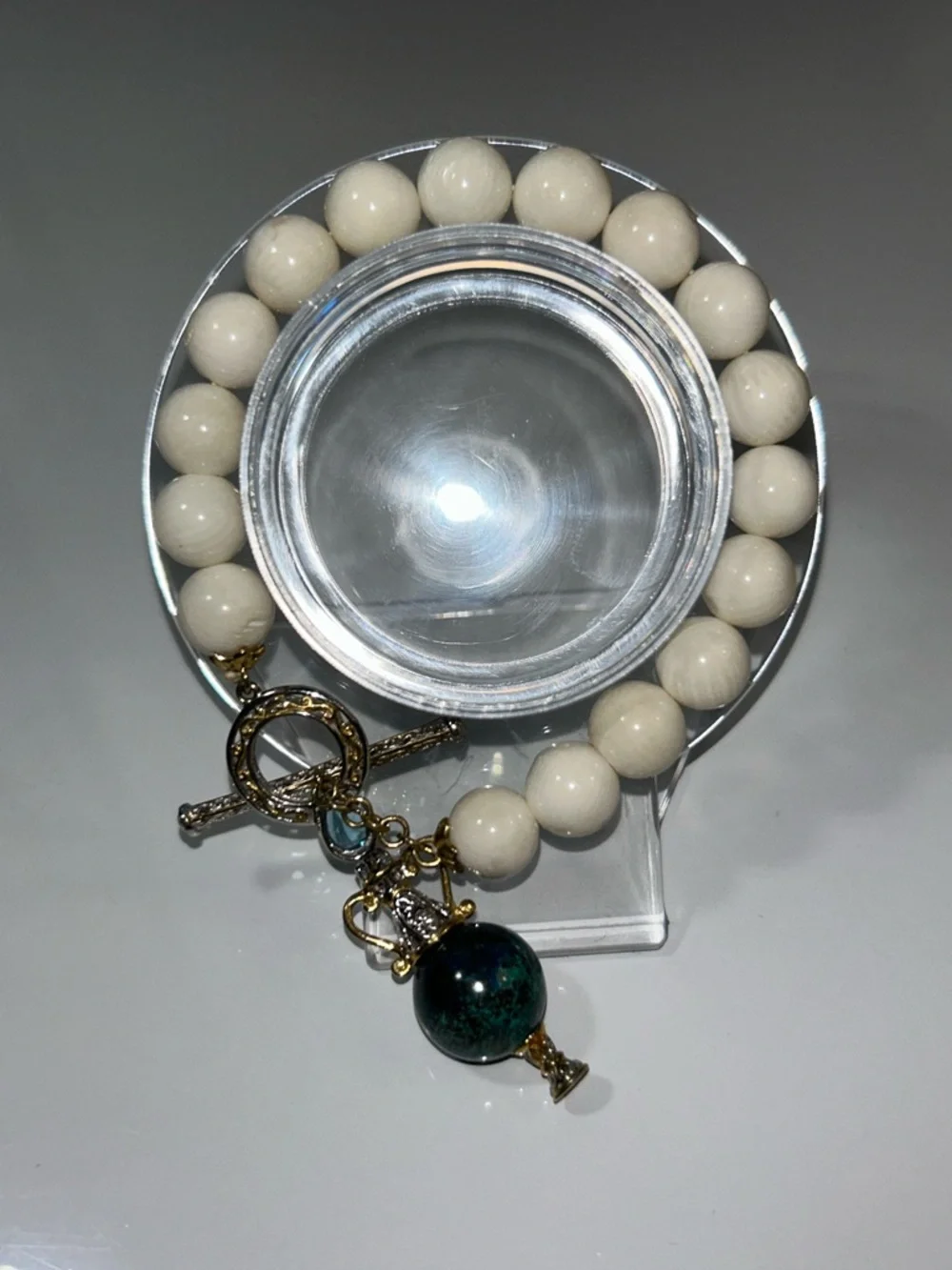 NWOT Gems En Vogue Palladium Beaded Bracelet With Gemstone Perfume Bottle Charm